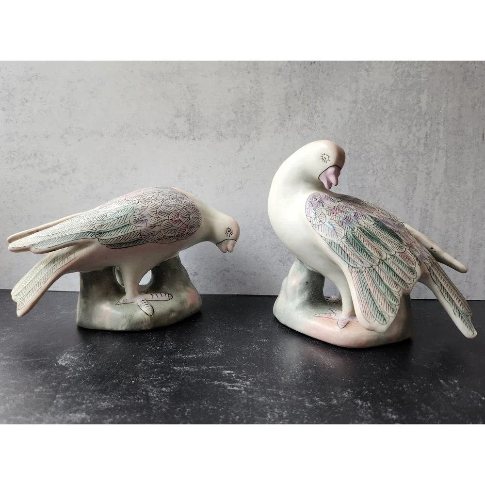 Pair 1950s Vintage Porcelain Dove Pigeon Bird Pastel 6